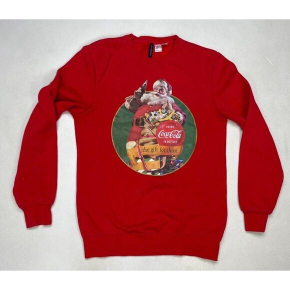 H&M Coca-Cola Graphic Lightweight Crewneck Sweatshirt Women XS Red - Picture 1 of 5